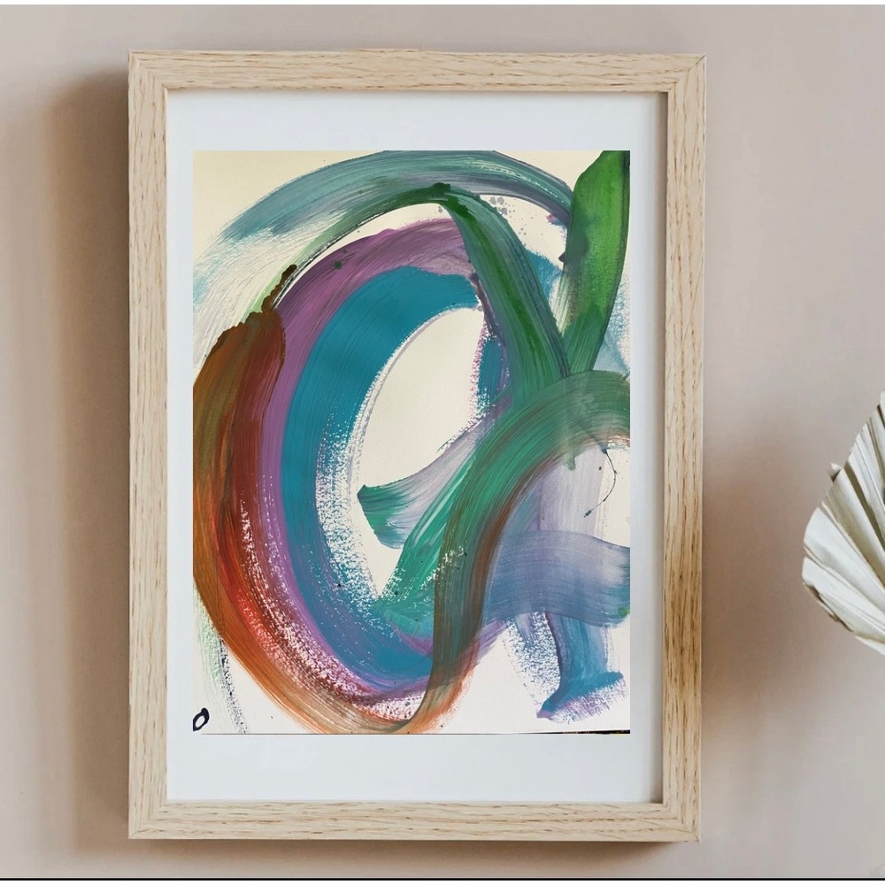 OMAN Original Abstract Painting 11x14 Paper Expressionist Art Teal Purple Green